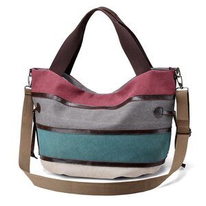 6889 Shoulder Bag Large Canvas Handbag Multi-Color Striped Crossbody Bag